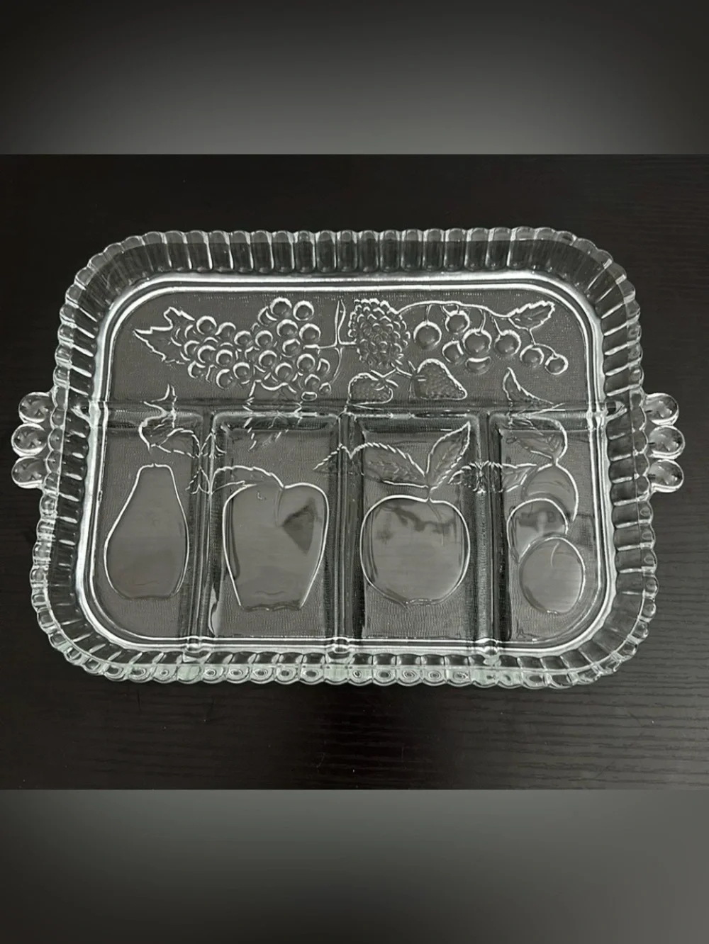 1960 Indiana Glass Co. Imperial Glass Fruit Embossed Divided Serving Tray Dish